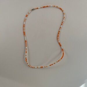 White and Orange Beaded Necklace